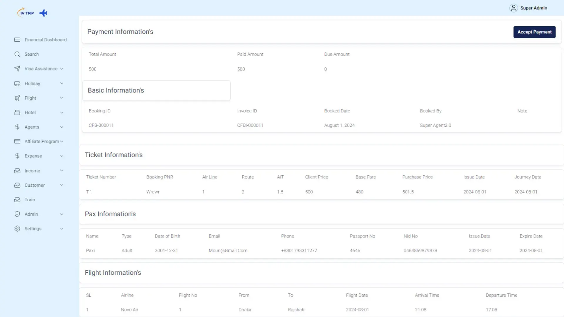 Complete Booking Data